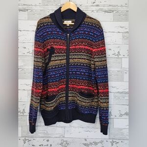 Rails Mens Shawl Full Zip Cardigan Large Striped Blue Multicolor Cotton Blend